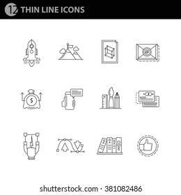 Thin Line Icons Set. Business Elements for Websites, Banners, Infographic Illustrations. Simple Linear Pictograms Collection. Logo Concepts Pack for Trendy Designs. Premium Quality Pictogram Pack