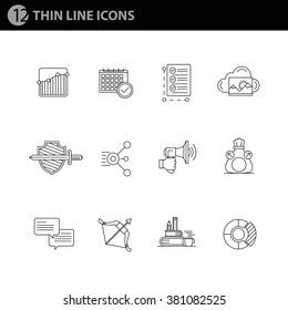 Thin Line Icons Set. Business Elements for Websites, Banners, Infographic Illustrations. Simple Linear Pictograms Collection. Logo Concepts Pack for Trendy Designs. Premium Quality Pictogram Pack