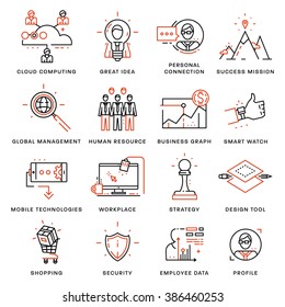 Juego De Iconos De Línea Delgada. Elementos de negocio para sitios web, banners, ilustraciones infográficas. Colección simple de pictogramas lineales. Paquete de conceptos de logotipo para diseños de moda. Paquete Pictograma de calidad premium