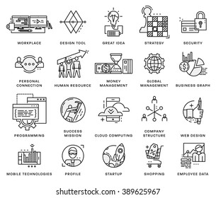 Thin Line Icons Set. Business Elements for Websites, Banners, Infographic Illustrations. Simple Linear Pictograms Collection. Logo Concepts Pack for Trendy Designs. Premium Quality Pictogram Pack