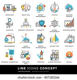 Thin Line Icons Set. Business Elements for Websites, Banners, Infographic Illustrations. Simple Linear Pictograms Collection. Logo Concepts Pack for Trendy Designs. Premium Quality Pictogram Pack