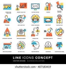 Thin Line Icons Set. Business Elements for Websites, Banners, Infographic Illustrations. Simple Linear Pictograms Collection. Logo Concepts Pack for Trendy Designs. Premium Quality Pictogram Pack