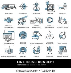 Thin Line Icons Set. Business Elements for Websites, Banners, Infographic Illustrations. Simple Linear Pictograms Collection. Logo Concepts Pack for Trendy Designs. Flat Pictogram Pack