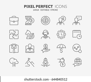 Thin line icons set of business people and corporate management. Outline symbol collection. Editable vector stroke. 64x64 Pixel Perfect.