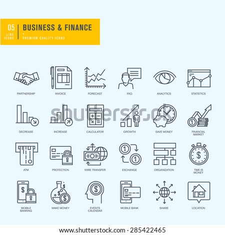 Thin line icons set. Icons for business, finance, m-banking.    