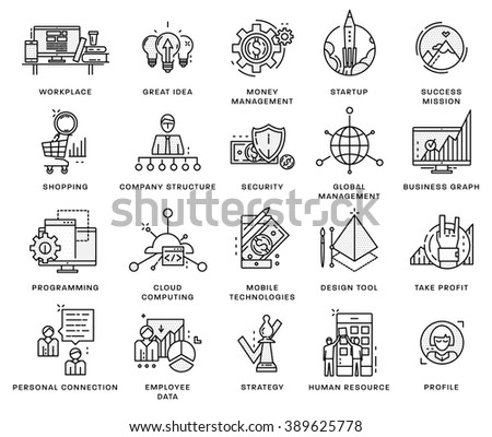 Thin Line Icons Set. Business Elements for Websites, Banners, Infographic Illustrations. Simple Linear Pictograms Collection. Logo Concepts Pack for Trendy Designs. Premium Quality Pictogram Pack