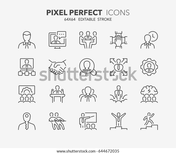 Thin line icons set of business people and
corporate management. Outline symbol collection. Editable vector
stroke. 64x64 Pixel
Perfect.
