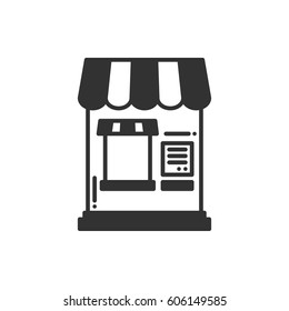 Thin line icons set. Cashbox, ticket window. Food kiosk, trolley, mobile cafe, shop, trade cart. Vector linear icons. Isolated illustration Symbols Object Sale silhouette