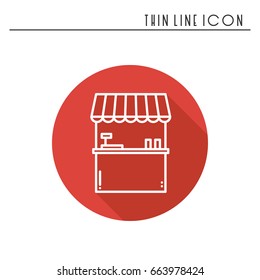 Thin line icons set. Cashbox, ticket window. Food kiosk, trolley, mobile cafe, shop, trade cart. Vector linear icons. Isolated illustration Symbols Object Sale silhouette