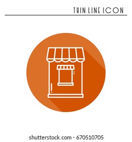 Thin line icons set. Cashbox, ticket window. Food kiosk, trolley, mobile cafe, shop, trade cart. Vector linear icons. Isolated illustration Symbols Object Sale silhouette