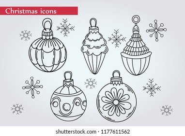 Thin line icons set of christmas and celebrations. Outline vector. Christmas decorations. 