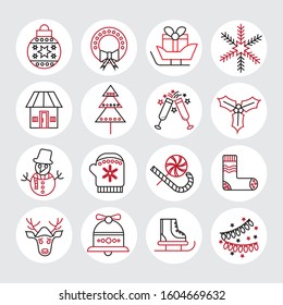 Thin line icons set of christmas and celebrations. Outline symbol collection