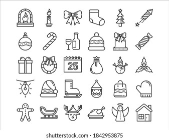 Thin line icons set of christmas and celebrations. Vector illustration included icon. Line icon set of christmas and celebrations. Editable Stroke. 64x64 Pixel