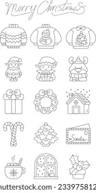 Thin line icons set of christmas and celebrations. Outline symbol collection.