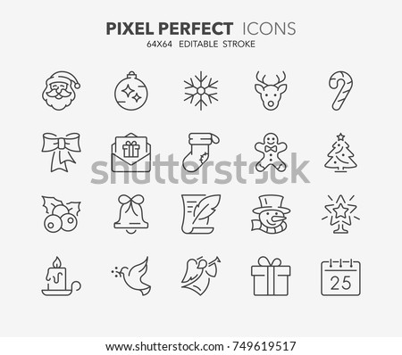 Thin line icons set of christmas and celebrations. Outline symbol collection. Editable vector stroke. 64x64 Pixel Perfect.