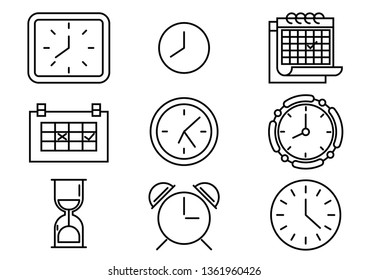 Thin line icons set, Clock, Calendar, Sand clock. vector illustration.