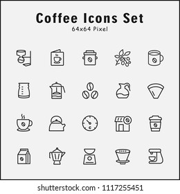 Thin line icons set of coffee shop. Editable vector stroke 64x64 Pixel.