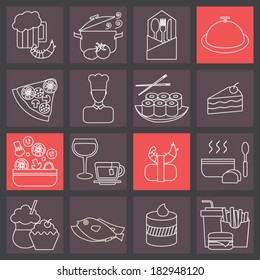 Thin line icons set for cooking, restaurant and menu.