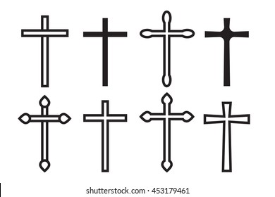 Thin line icons set of crosses. Illustration of crosses eps10