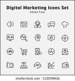 Thin line icons set of digital marketing, business, management. Editable vector stroke 64x64 Pixel.