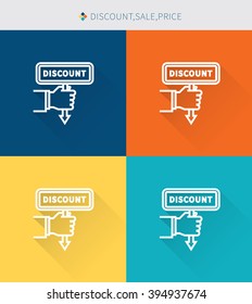 Thin thin line icons set of discount sale and price, modern simple style