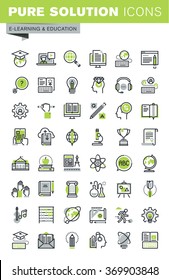 Thin Line Icons Set Of Distance Education, Online Training And Courses, Cloud Solutions For Education, Staff Training, Digital Library, Basic And Elementary Study. Premium Quality Outline Icons.