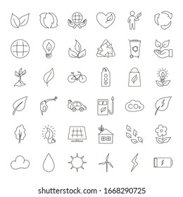 Los iconos de línea delgada definen el concepto Ecología. Iconos de contorno modernos vectoriales. Colección de letreros planos ecológicos.