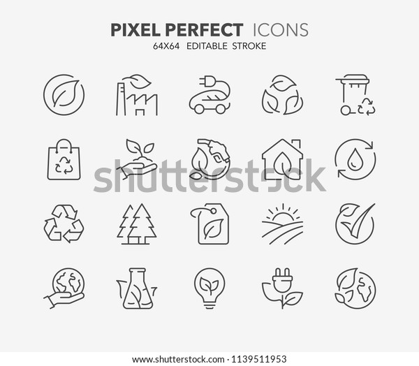 Thin line icons set of ecology, environment and\
sustainability concepts. Outline symbol collection. Editable vector\
stroke. 64x64 Pixel\
Perfect.
