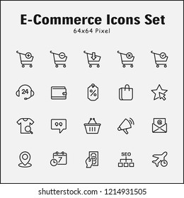 Thin line icons set of E-commerce. Editable vector stroke 64x64 Pixel.