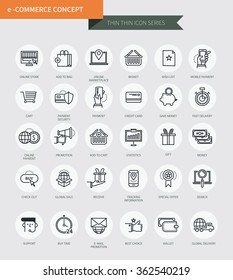 Conjuntos de iconos delgados de línea delgada de comercio electrónico, estilo moderno simple
