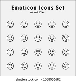 Thin line icons set of emoticon, emoji, face. Editable vector stroke 64x64 Pixel Perfect