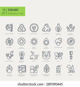 Thin Line Icons Set. Icons For Environmental, Recycling, Renewable Energy, Nature.