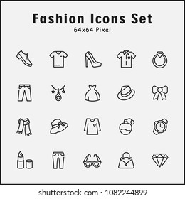 Thin line icons set of fashion, lifestyle. Editable vector stroke 64x64 pixel.