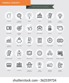 Iconos delgados de línea delgada conjunto de concepto financiero, estilo moderno y simple