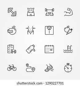 thin line icons set of fitness, sport icons collection