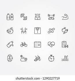 thin line icons set of fitness, sport icons collection