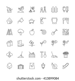 Thin line icons set. Flat symbols about gardening