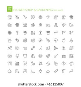 Thin line icons set. Flat symbols about flower shop and gardening