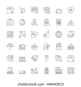 Thin line icons set. Flat symbols about shipping and logistics