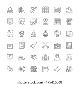 Thin line icons set. Flat symbols about school