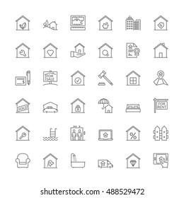 Thin line icons set. Flat symbols about real estate