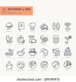 Thin line icons set  Icons for food   drink  restaurant  cafe   bar  food delivery 