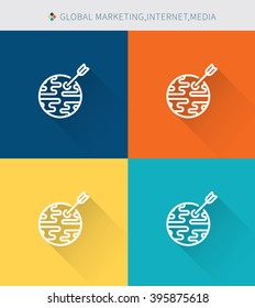 Thin line icons set of global marketing&internet media, modern simple style