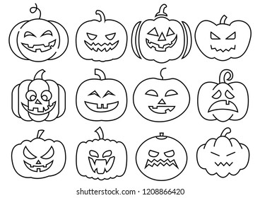 thin line icons set of Halloween scary pumpkins,vector illustrations