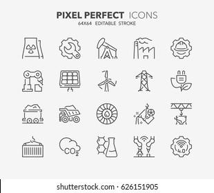 Thin Line Icons Set Of Heavy And Power Industry. Outline Symbol Collection. Editable Vector Stroke. 64x64 Pixel Perfect.