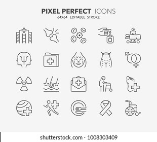 Thin Line Icons Set Of Hospital And Medical Care. Outline Symbol Collection. Editable Vector Stroke. 64x64 Pixel Perfect.