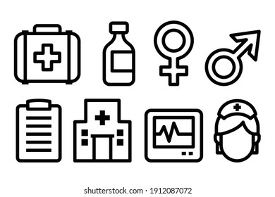 Thin Line Icons Set Of Hospital And Medical Care. Outline Symbol Collection. Editable Vector Stroke. 64x64 Pixel Perfect.