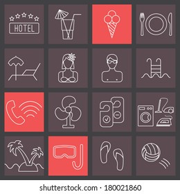 thin line icons set, hotel collection