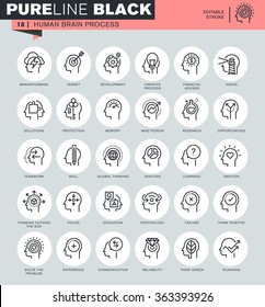 Thin line icons set of human brain process, features and emotions, decision-making and communication. Icons for website and mobile website and apps with editable stroke. 