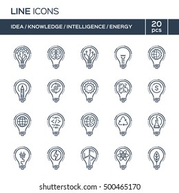 Thin line icons set. Ideas, knowledge, intelligence, energy. Vector illustration.